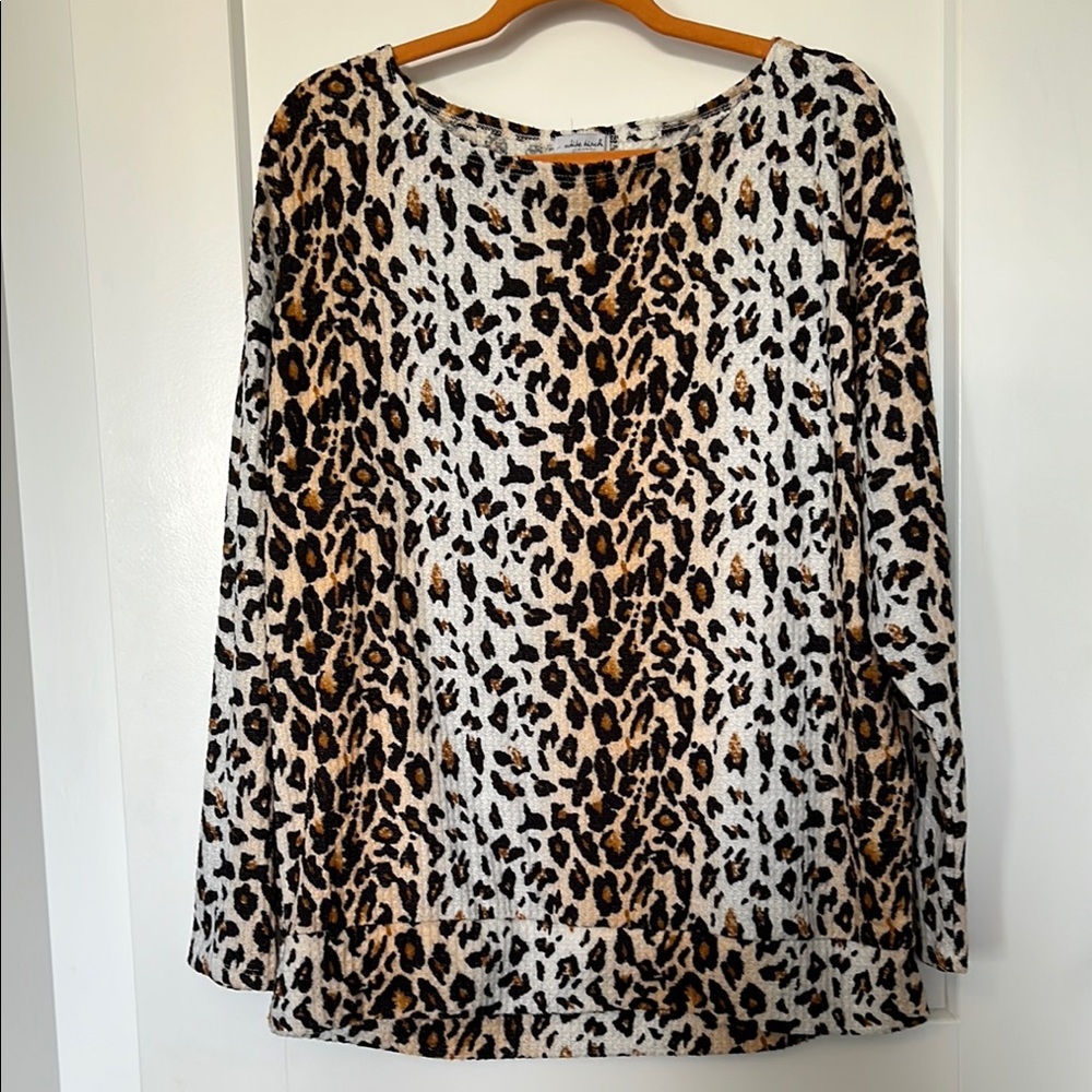 White Birch Brown Tan Long Sleeve Relaxed Blouse